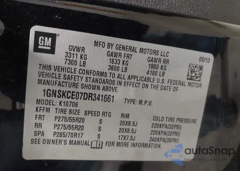 2013 Chevrolet Tahoe Ltz from USA, damaged, VIN 1GNSKCE07DR341661